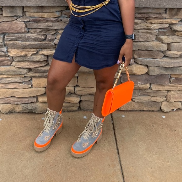 Cape Robbin Orange and Gray Studded Combat Boots - Picture 9 of 10